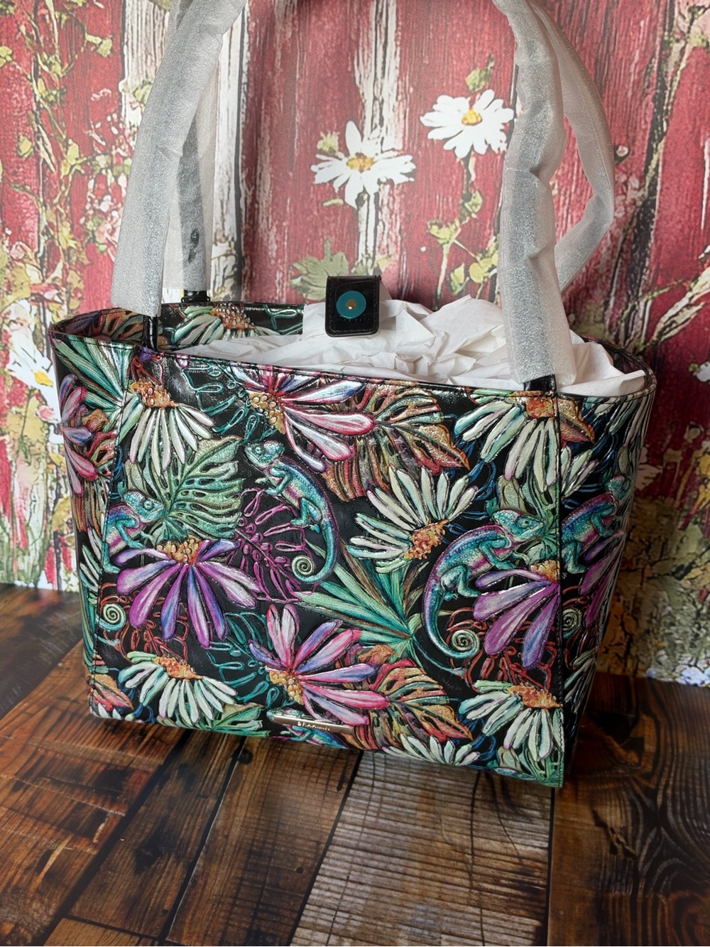 Firm NWT Brahmin Mona Mantra tote Embossed Leather Tote Bag NWT chameleon jungle